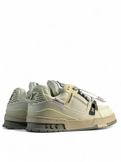 LV Cream & Grey Low-Top Sneakers 👟✨ — Modern Elegance & Street Luxury
