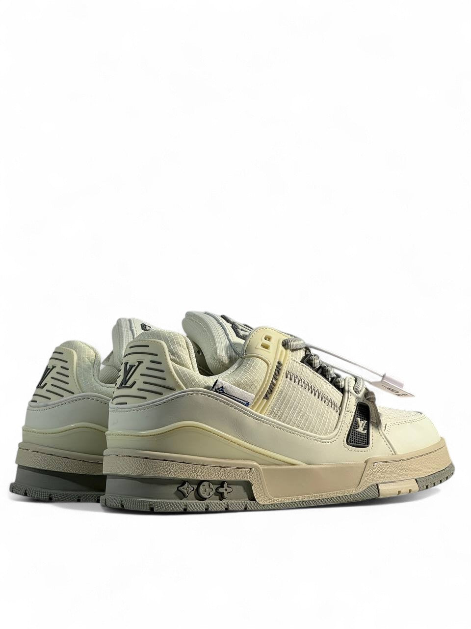 LV Cream & Grey Low-Top Sneakers 👟✨ — Modern Elegance & Street Luxury