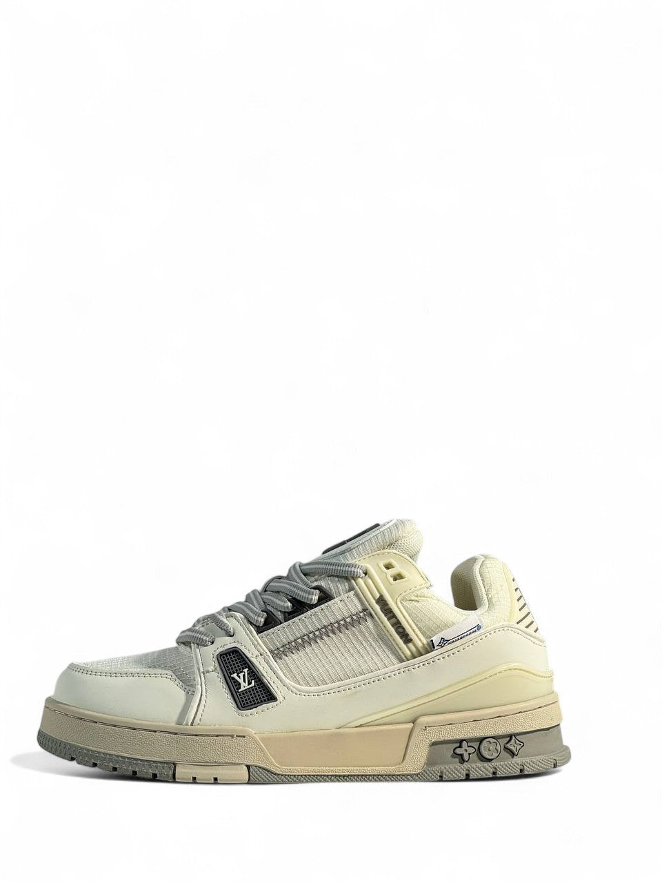LV Cream & Grey Low-Top Sneakers 👟✨ — Modern Elegance & Street Luxury