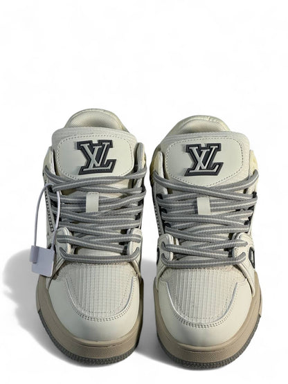 LV Cream & Grey Low-Top Sneakers 👟✨ — Modern Elegance & Street Luxury