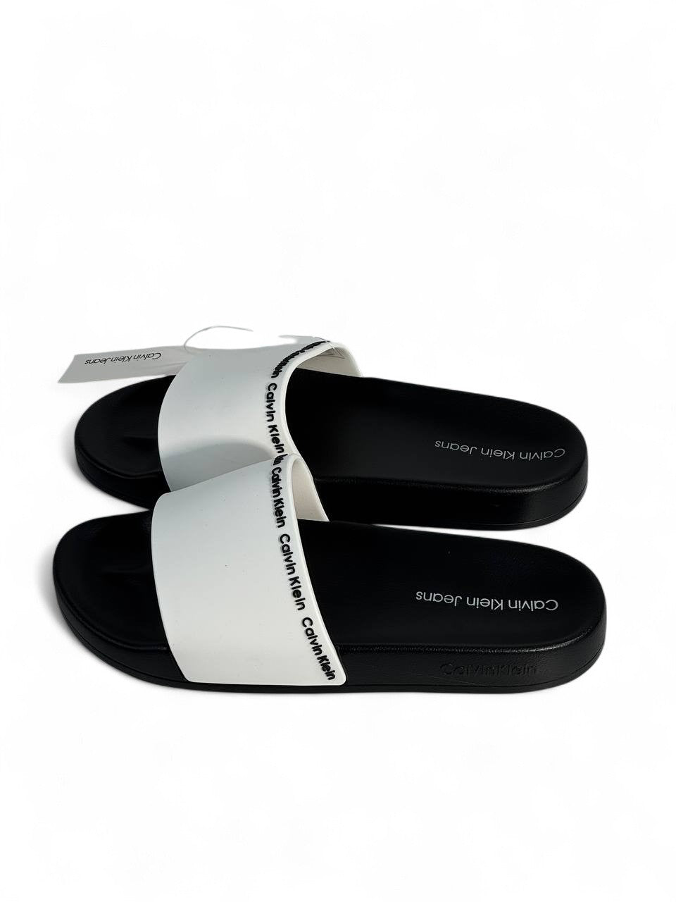 Calvin Klein Jeans Men’s Slides – White & Black 🖤🤍 | Modern Summer Comfort ☀️👟