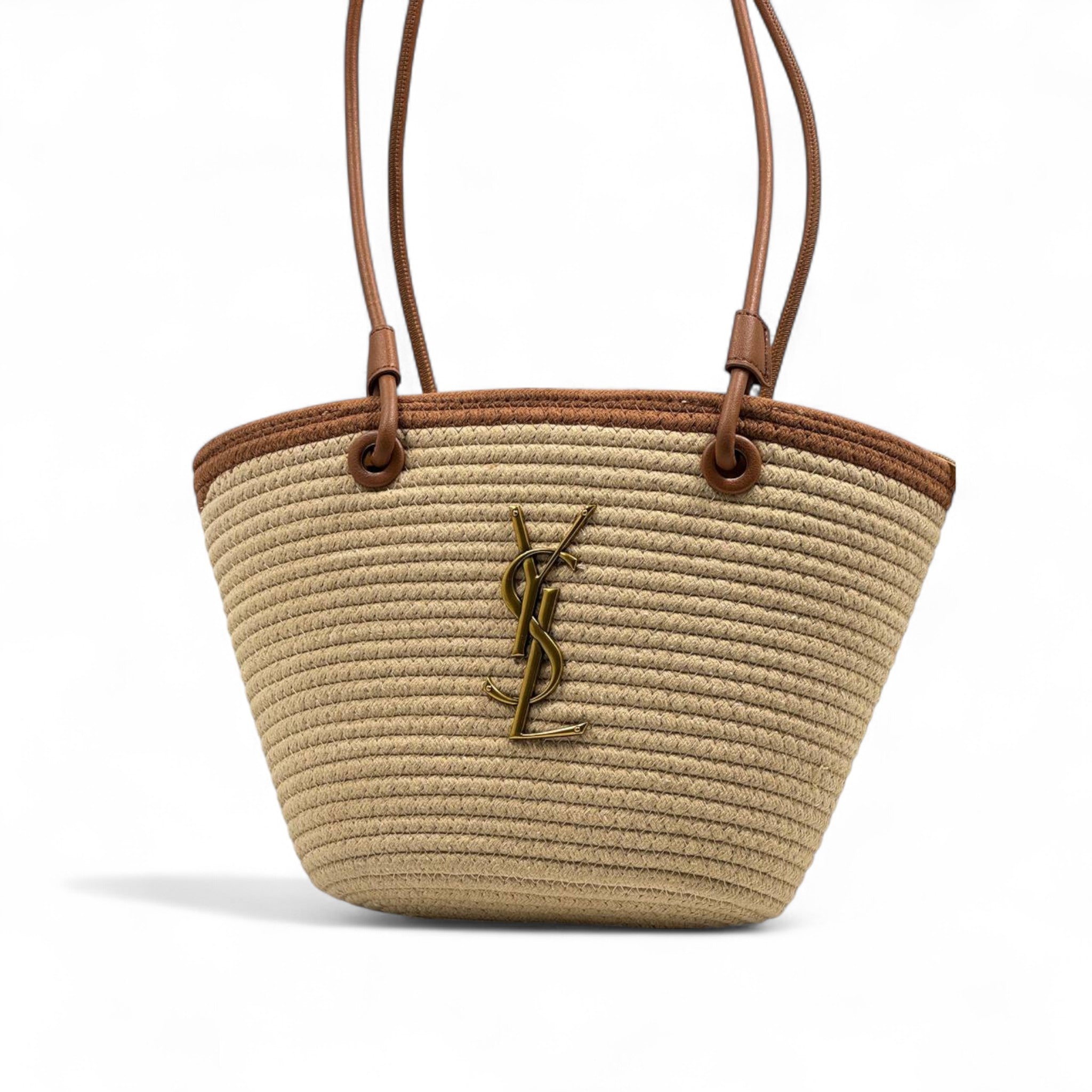 Saint Laurent Raffia Basket Bag 🌿👜 | YSL Gold Logo & Leather Trim Luxe Tote ✨
