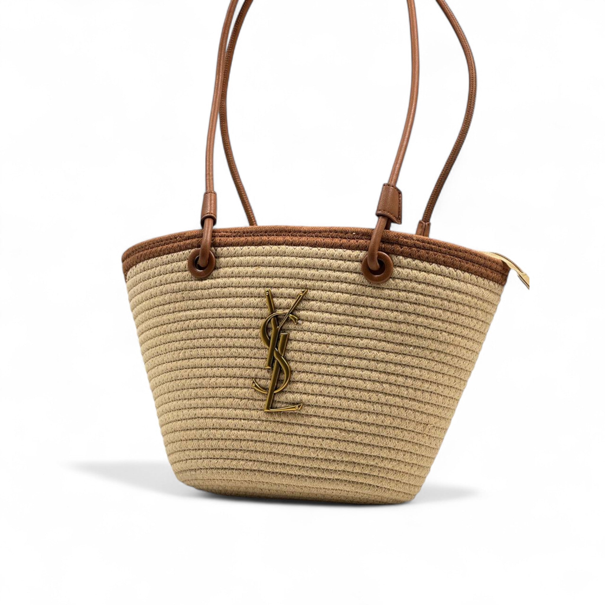 Saint Laurent Raffia Basket Bag 🌿👜 | YSL Gold Logo & Leather Trim Luxe Tote ✨