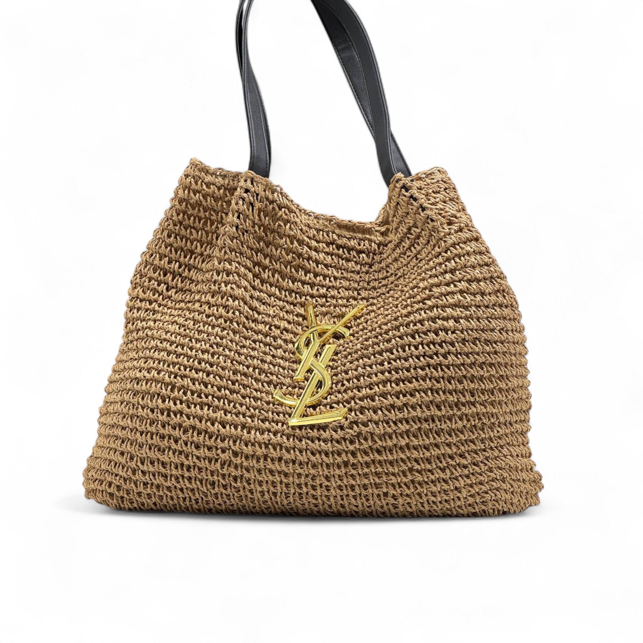 Saint Laurent Raffia Tote with Black Handles 🖤🌾 | YSL Gold Logo Summer Bag ✨