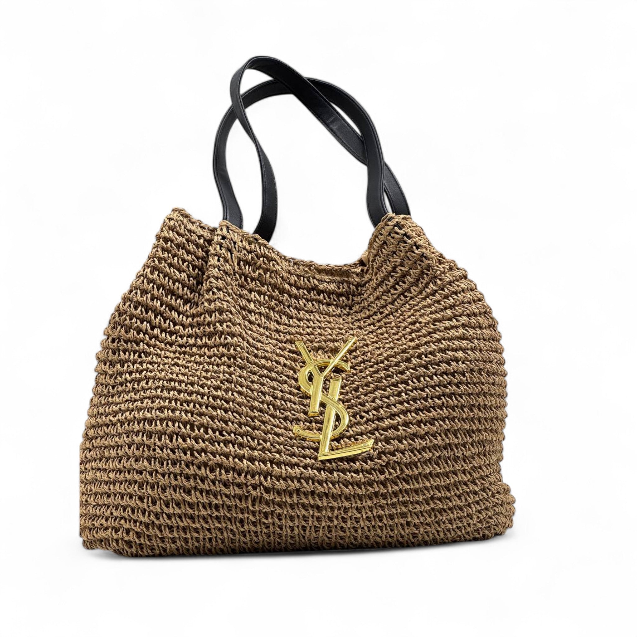 Saint Laurent Raffia Tote with Black Handles 🖤🌾 | YSL Gold Logo Summer Bag ✨