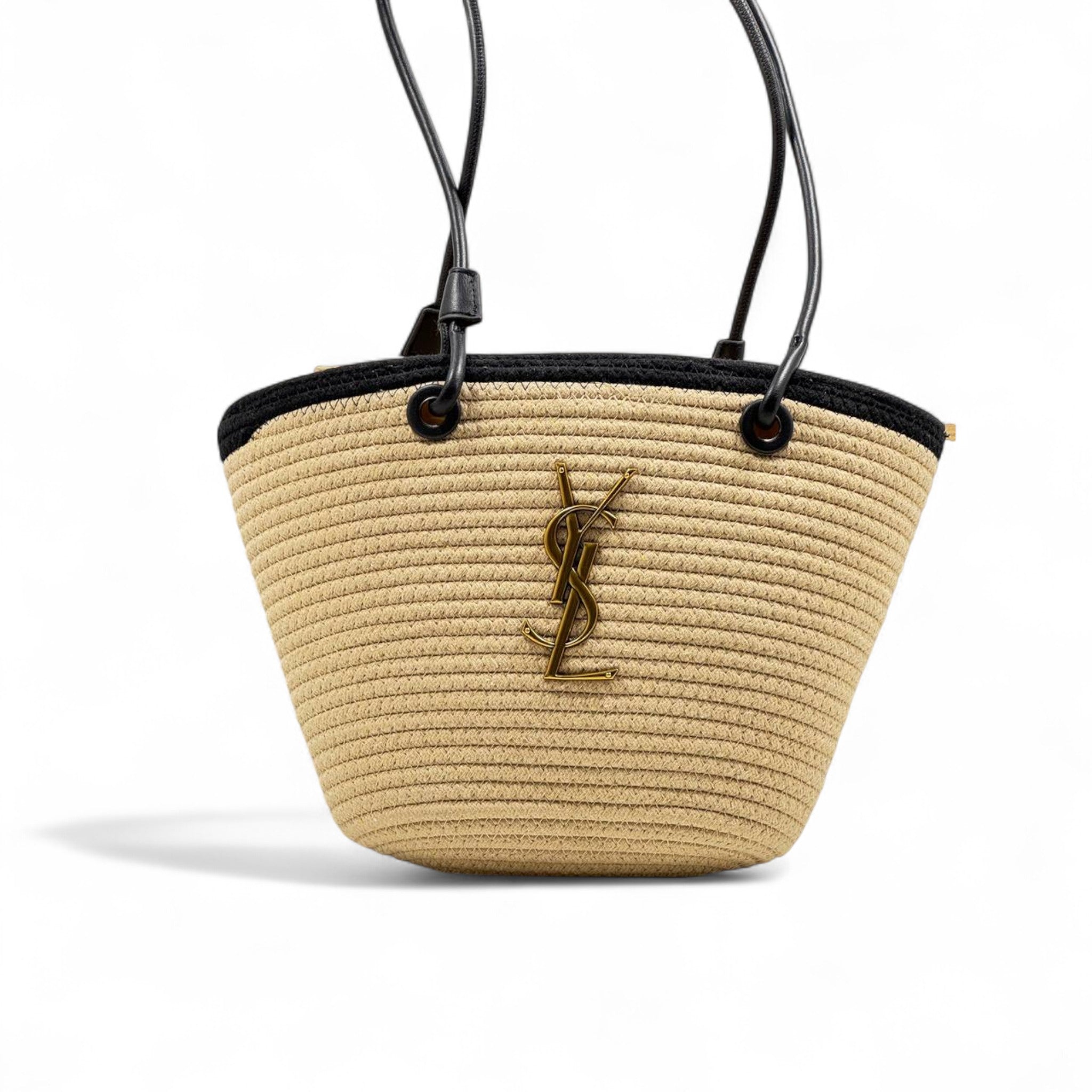 Saint Laurent Raffia Tote with Black Trim 🖤🌾 | YSL Gold Logo Summer Bag ✨