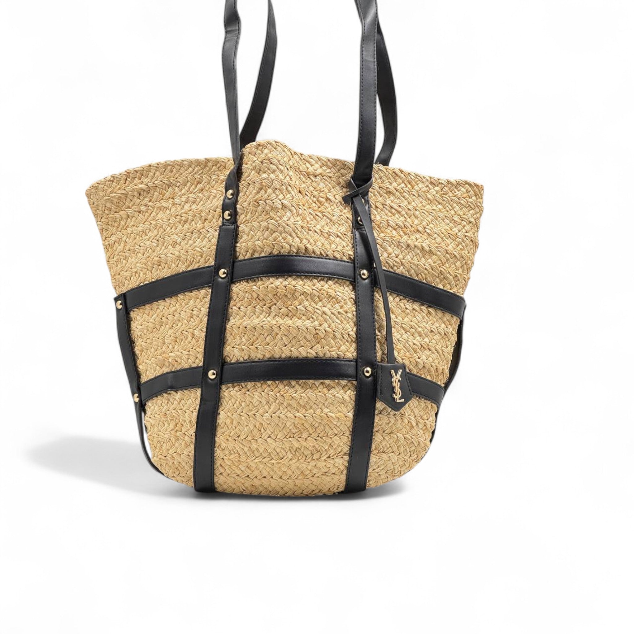 Saint Laurent Panier Raffia Tote with Black Leather Straps 🌾🖤 | YSL Summer Statement Bag ✨