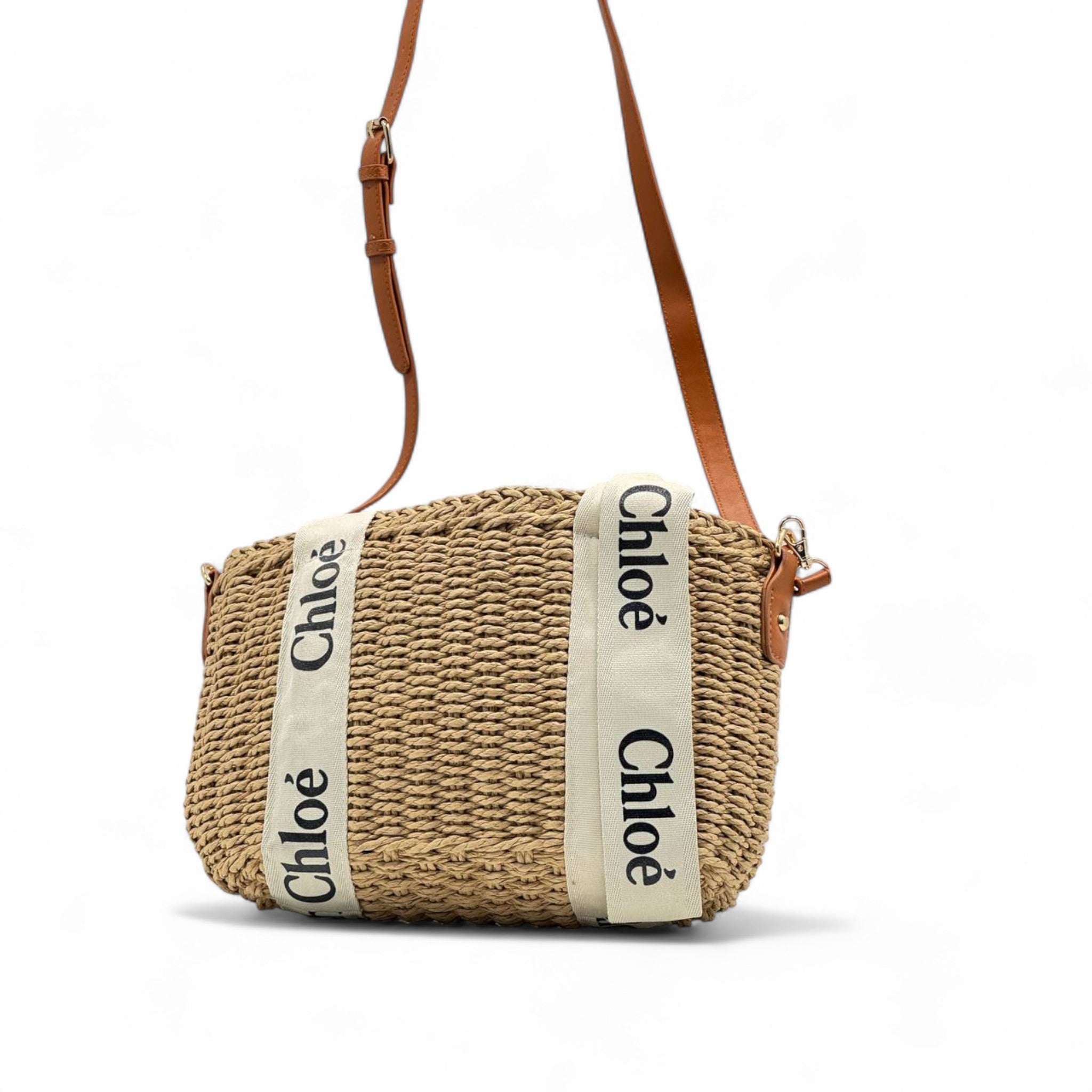 Chloé Raffia Crossbody Bag 🌾🤎 | Natural Straw with Signature Logo Straps