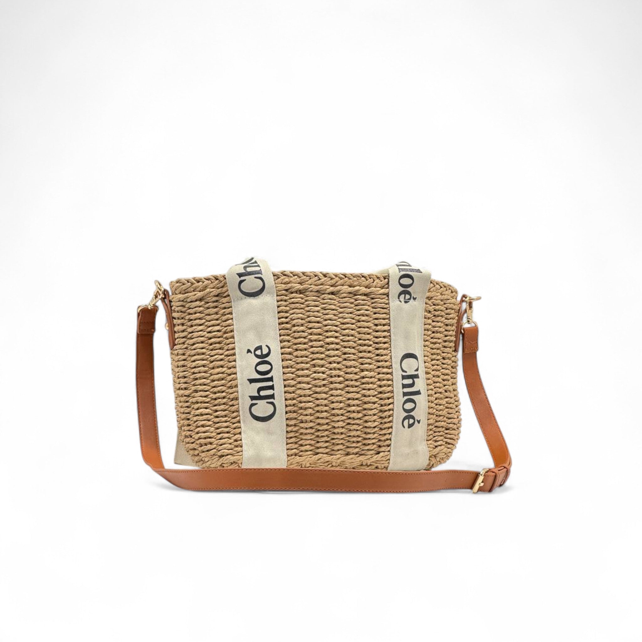 Chloé Raffia Crossbody Bag 🌾🤎 | Natural Straw with Signature Logo Straps
