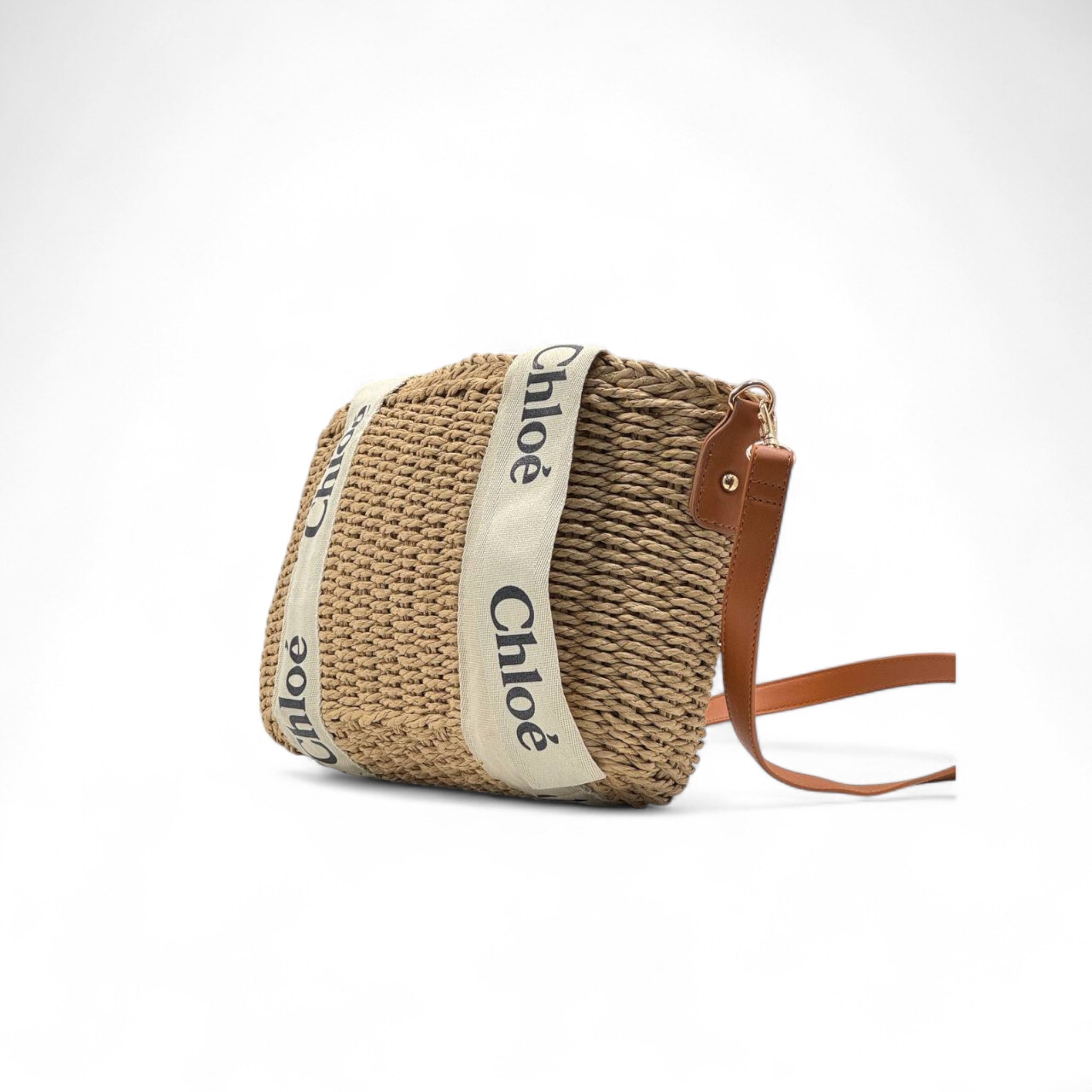 Chloé Raffia Crossbody Bag 🌾🤎 | Natural Straw with Signature Logo Straps