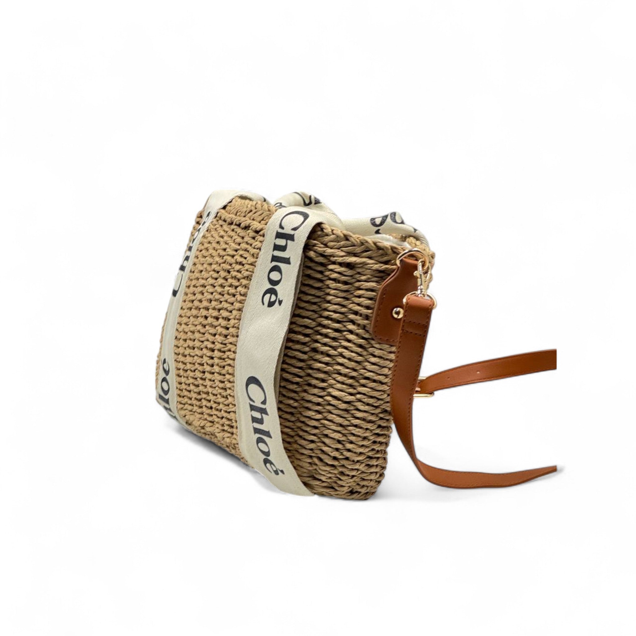 Chloé Raffia Crossbody Bag 🌾🤎 | Natural Straw with Signature Logo Straps