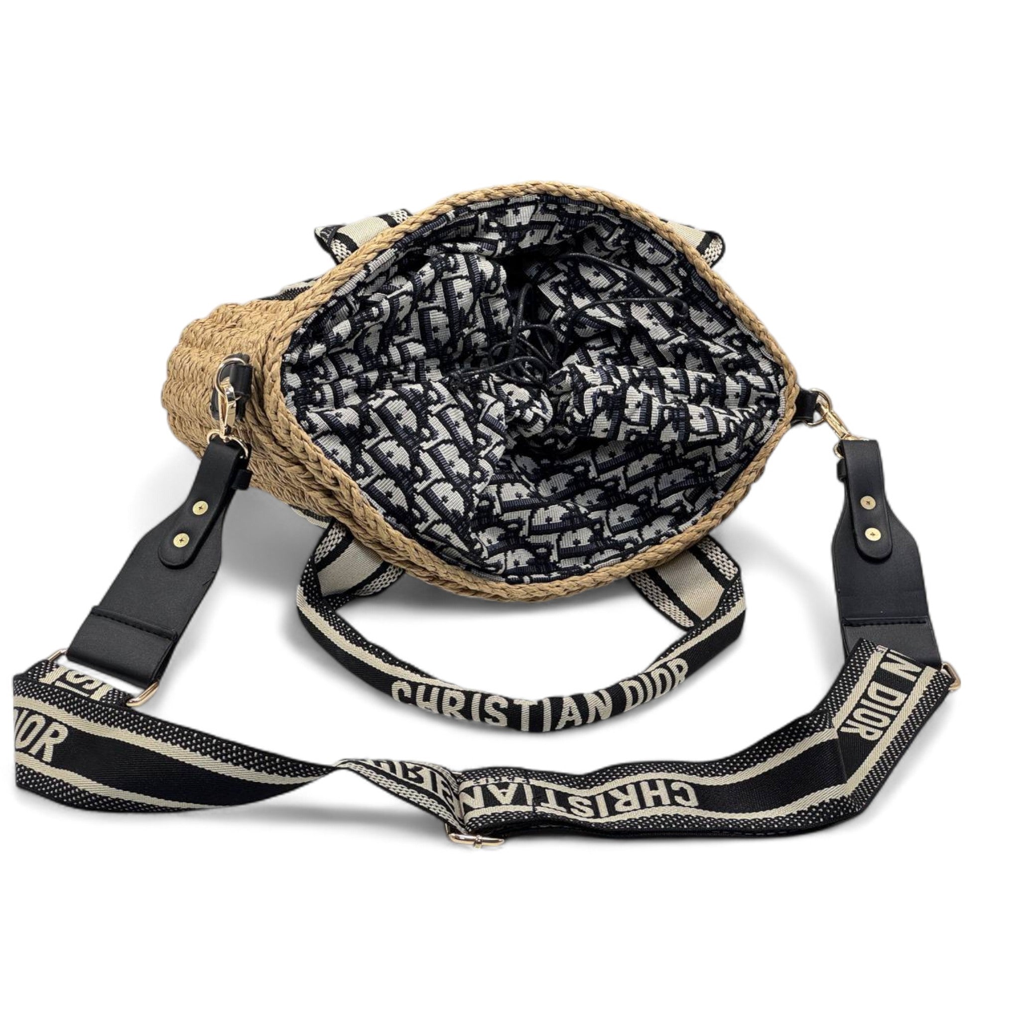 Christian Dior Raffia Crossbody Bag 🌿🖤 | Woven Straw with Bold Logo Strap