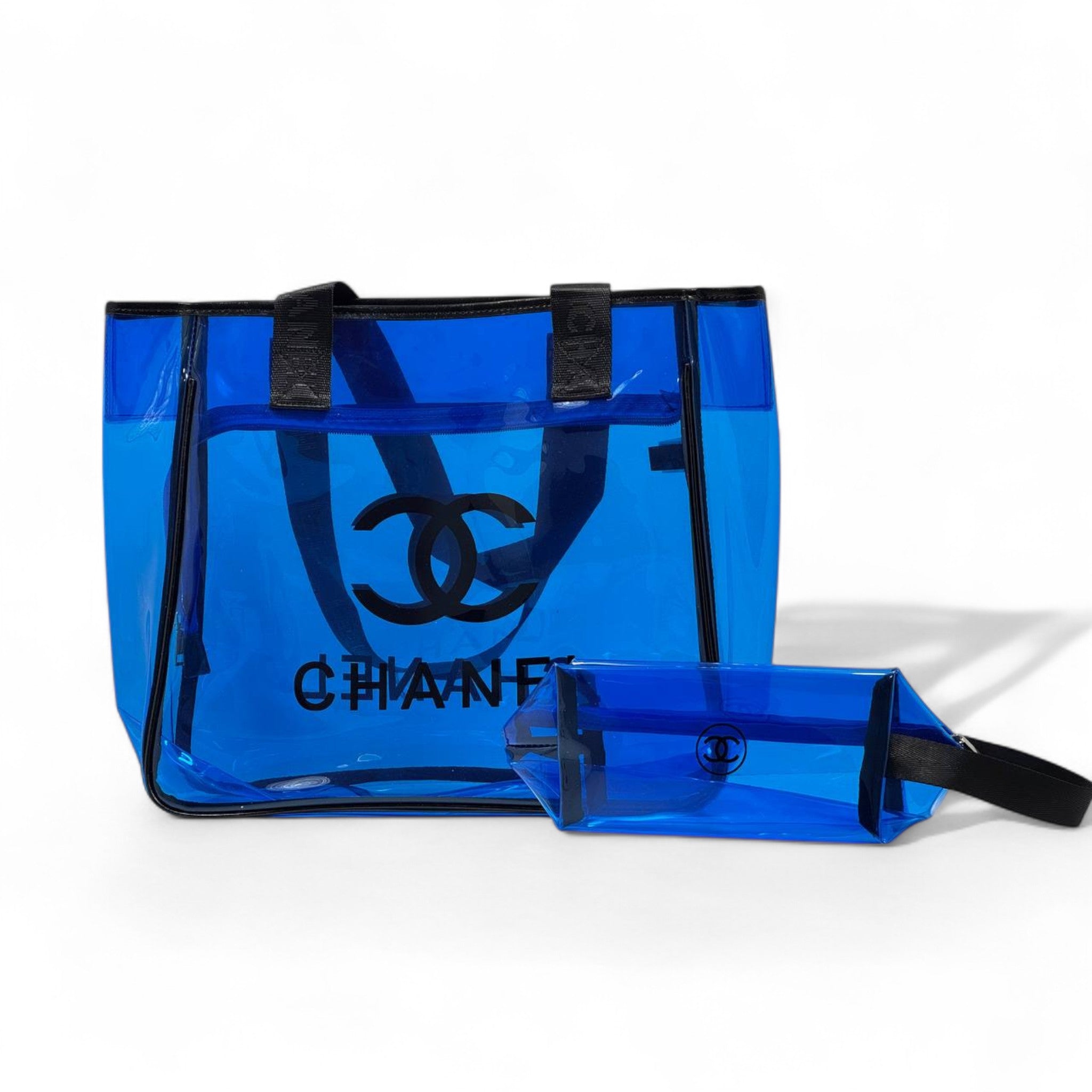 Chanel Blue Transparent PVC Tote 💙🖤 + Wristlet | Iconic Beach Bag Set 🏖️