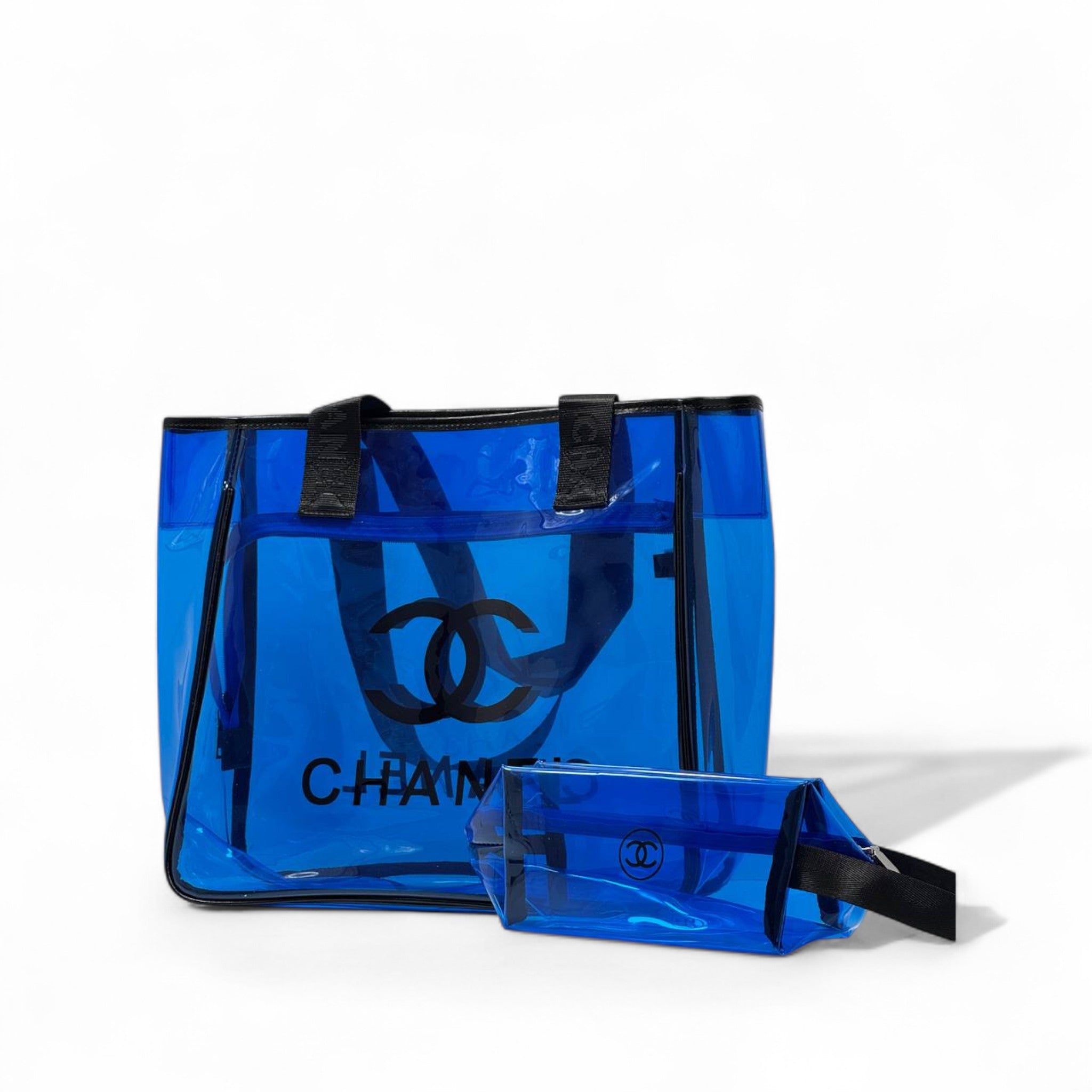 Chanel Blue Transparent PVC Tote 💙🖤 + Wristlet | Iconic Beach Bag Set 🏖️