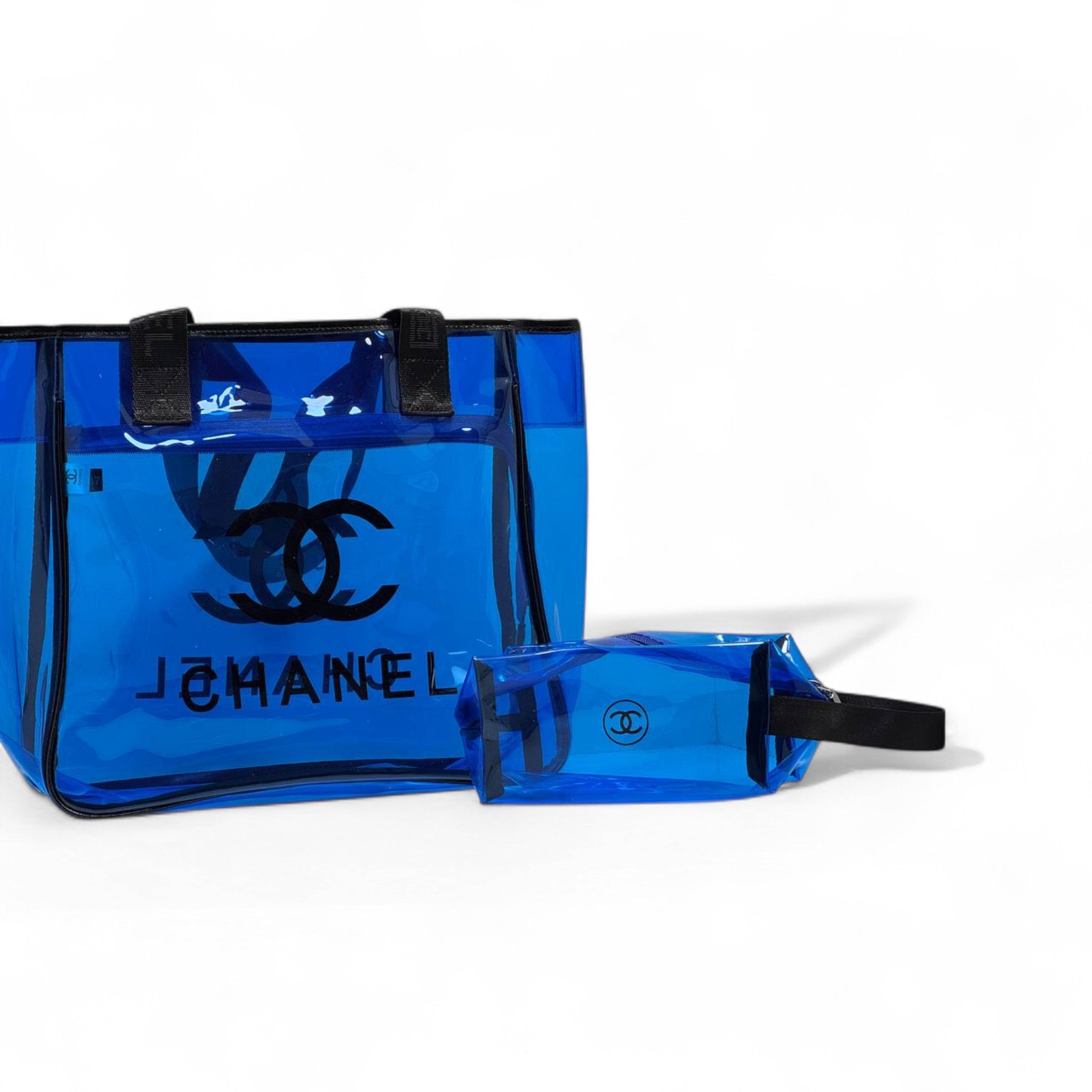 Chanel Blue Transparent PVC Tote 💙🖤 + Wristlet | Iconic Beach Bag Set 🏖️