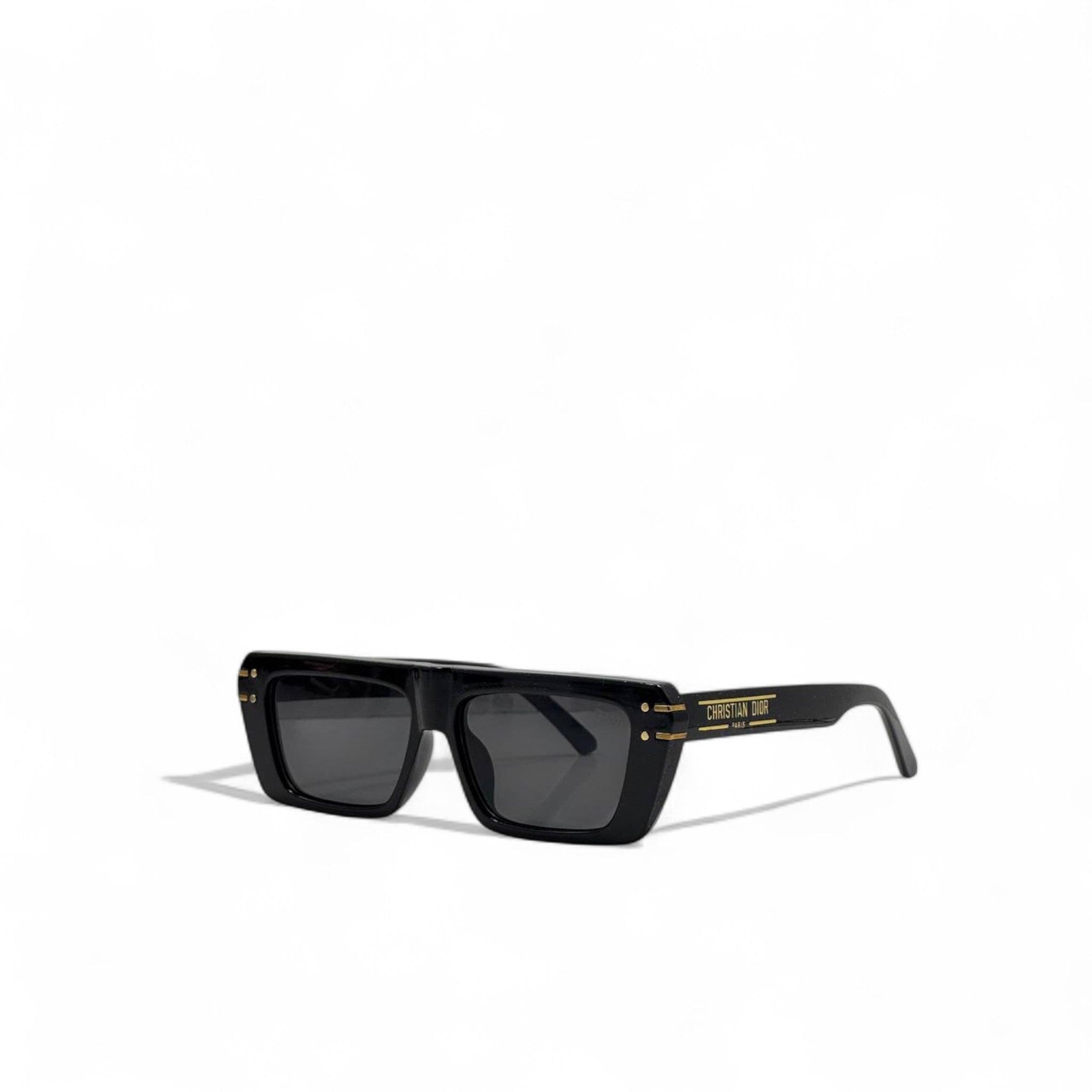 Christian Dior Black Rectangular Sunglasses 🕶️✨ | Gold Metal Logo & Stud Detail