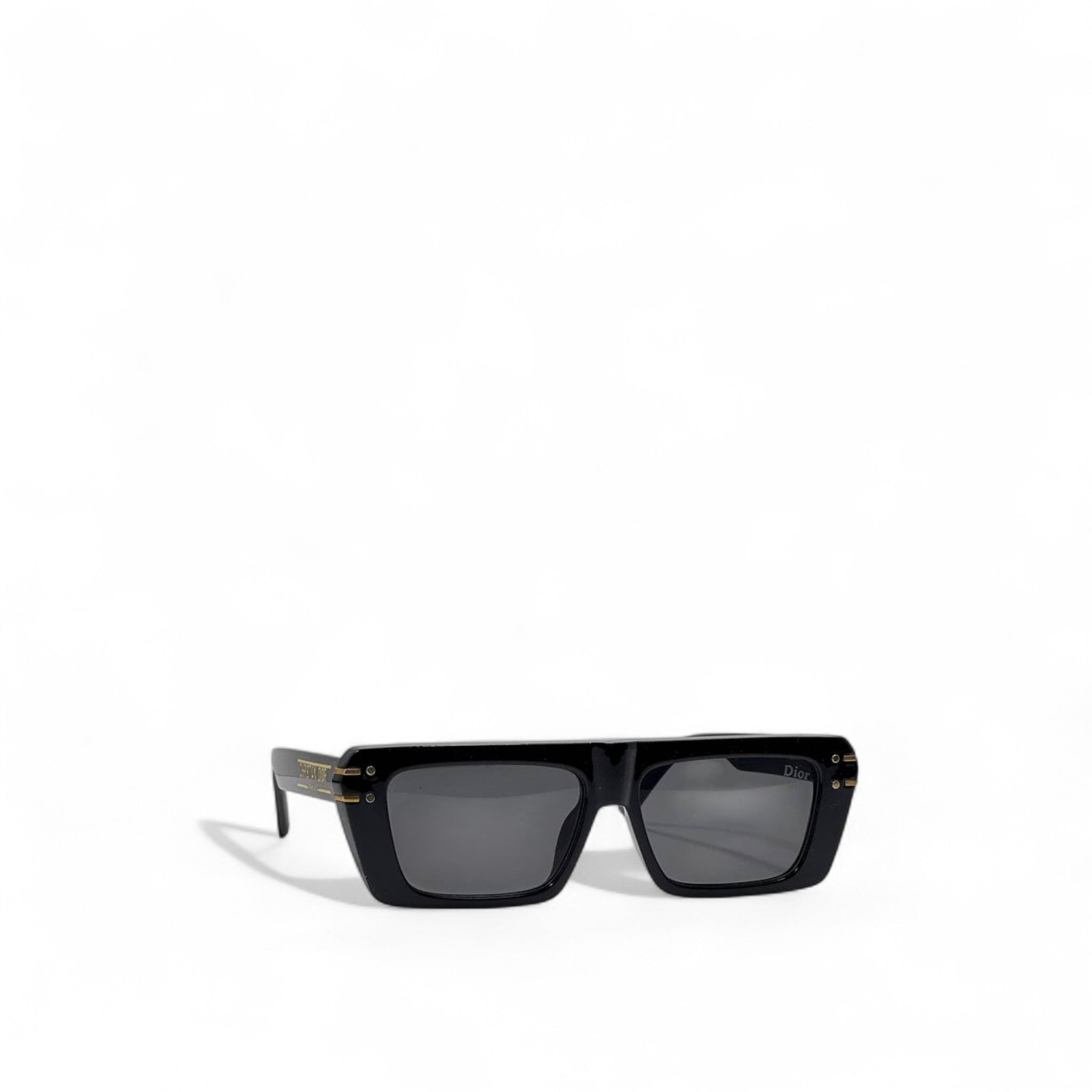 Christian Dior Black Rectangular Sunglasses 🕶️✨ | Gold Metal Logo & Stud Detail