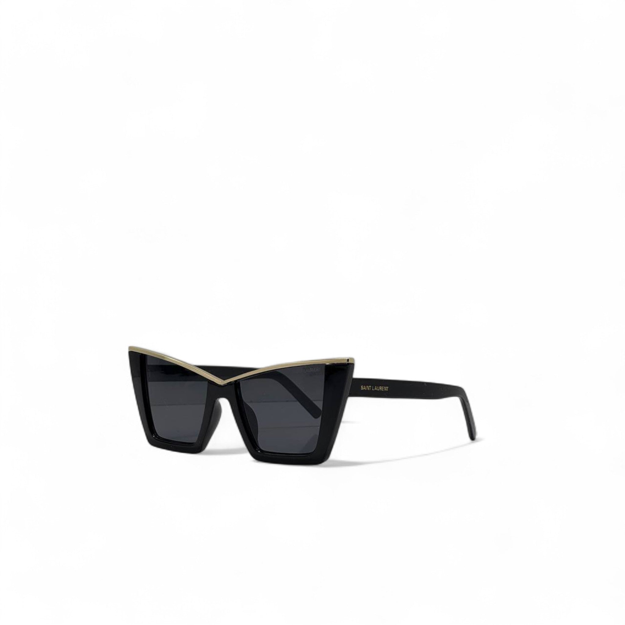 Saint Laurent Black Angular Sunglasses 🖤✨ | Gold Browline Detail & Sharp Cat-Eye Silhouette