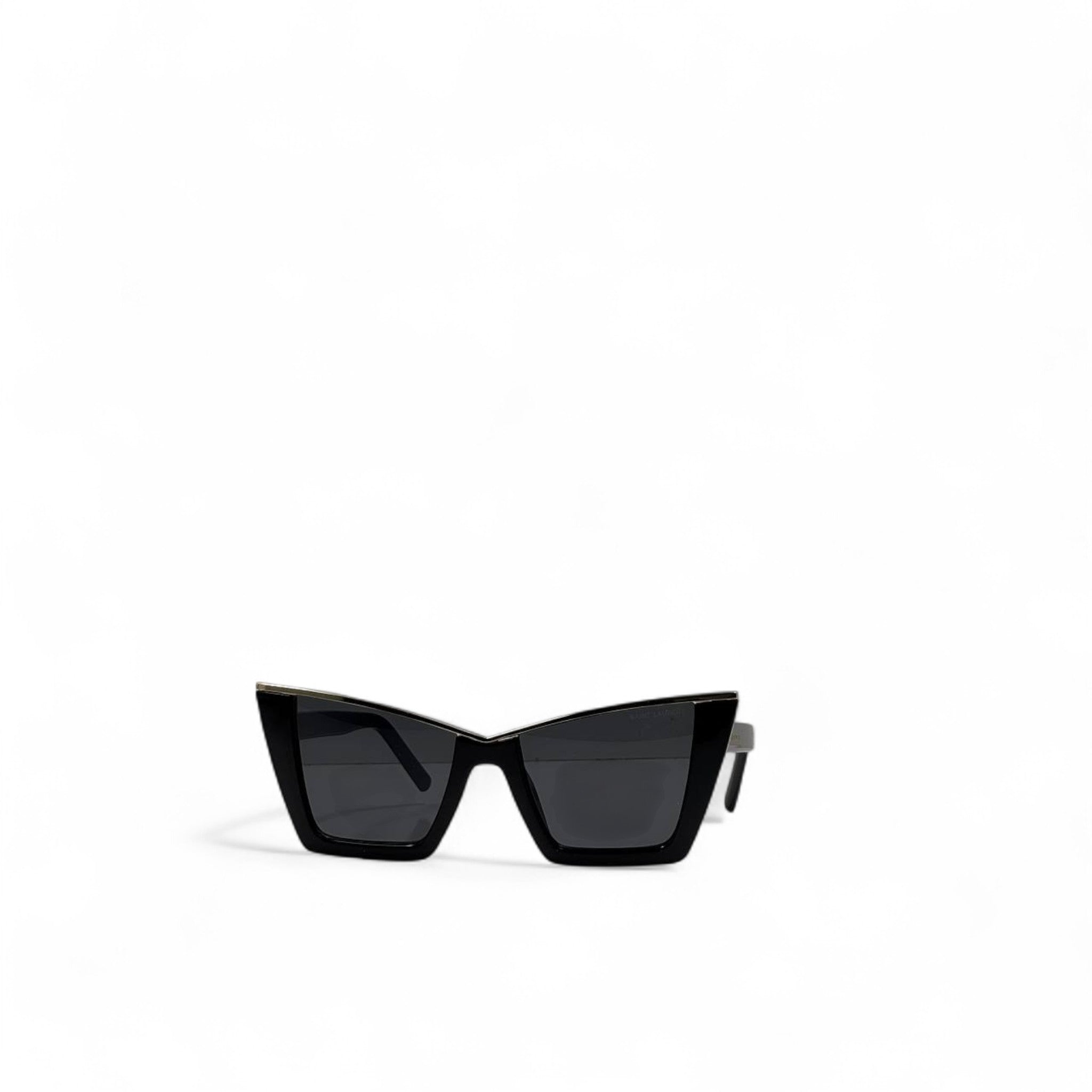 Saint Laurent Black Angular Sunglasses 🖤✨ | Gold Browline Detail & Sharp Cat-Eye Silhouette