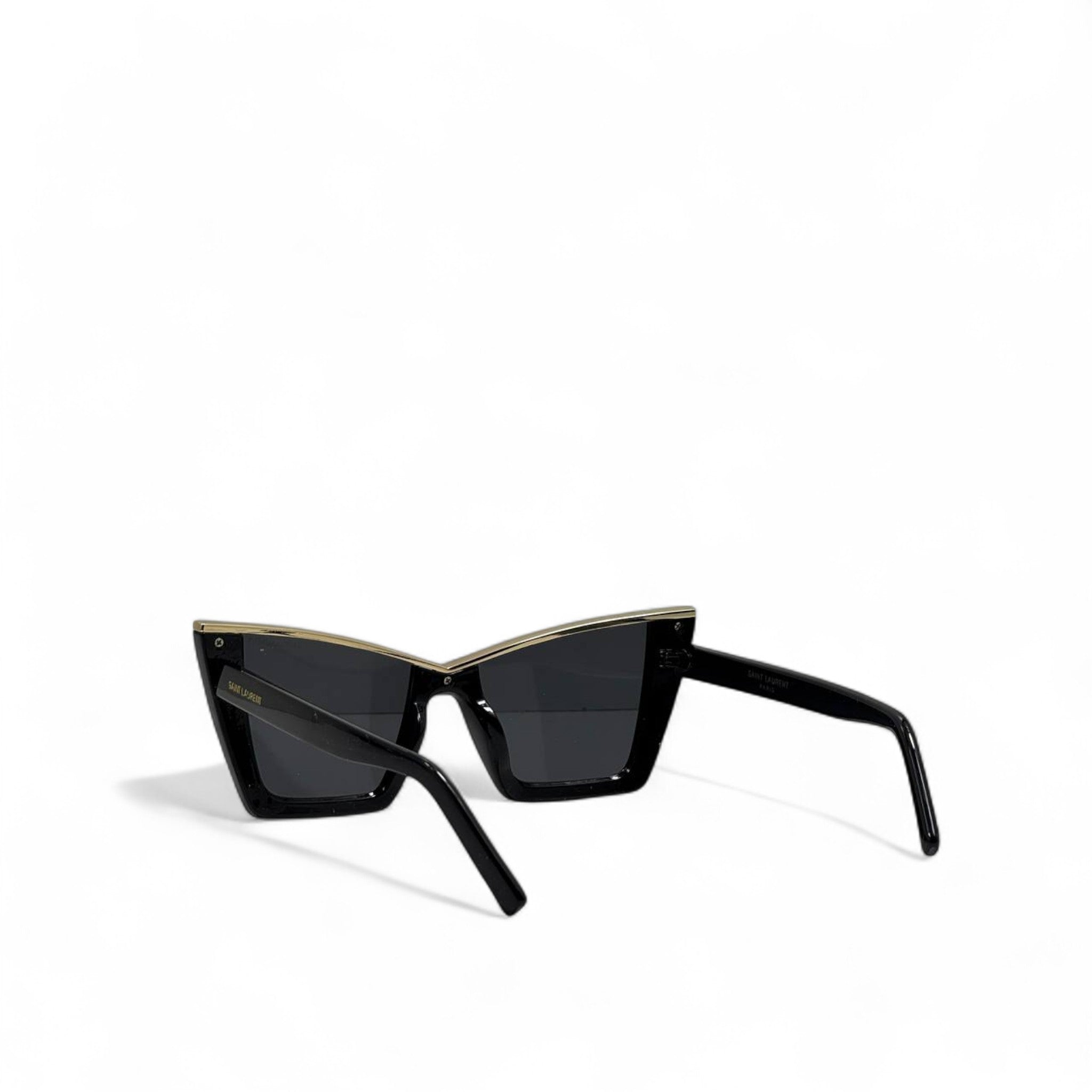 Saint Laurent Black Angular Sunglasses 🖤✨ | Gold Browline Detail & Sharp Cat-Eye Silhouette