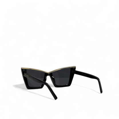 Saint Laurent Black Angular Sunglasses 🖤✨ | Gold Browline Detail & Sharp Cat-Eye Silhouette
