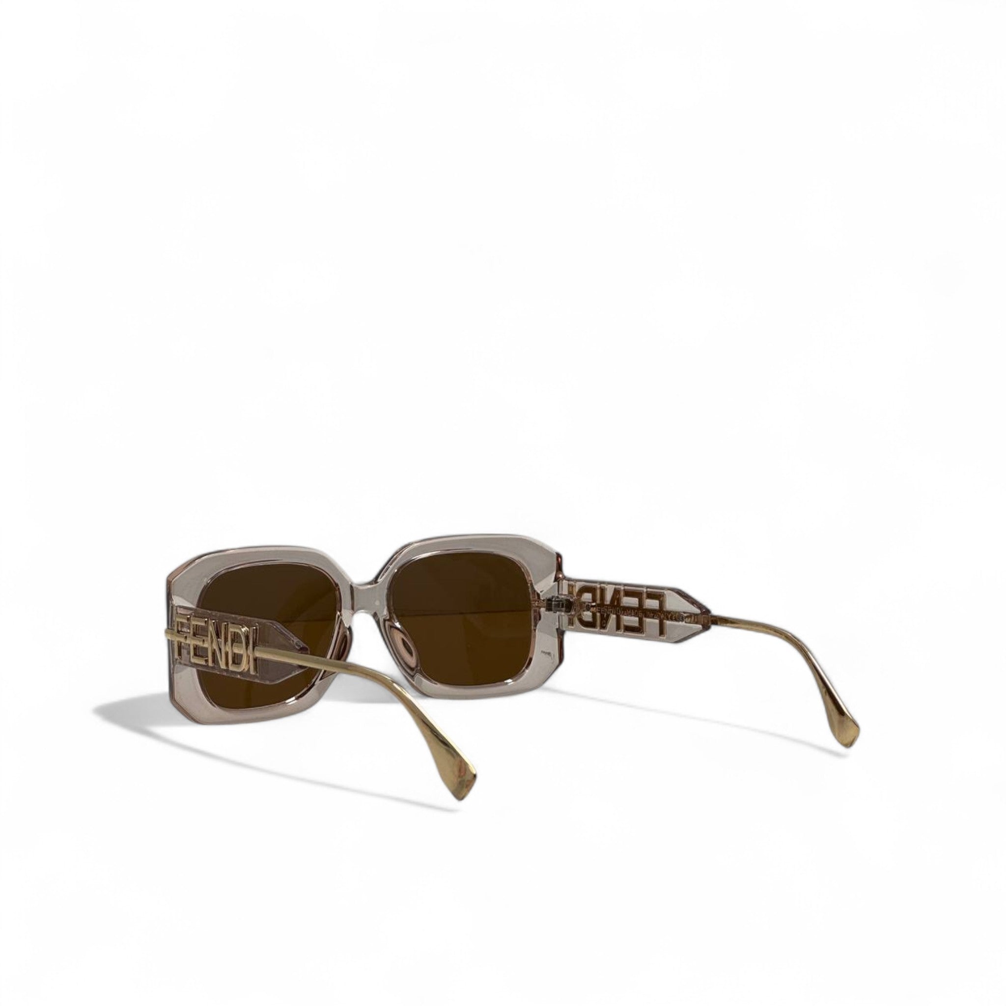 Fendi Gold-Logo Square Sunglasses 🟤 | Transparent Frame & Brown Lenses