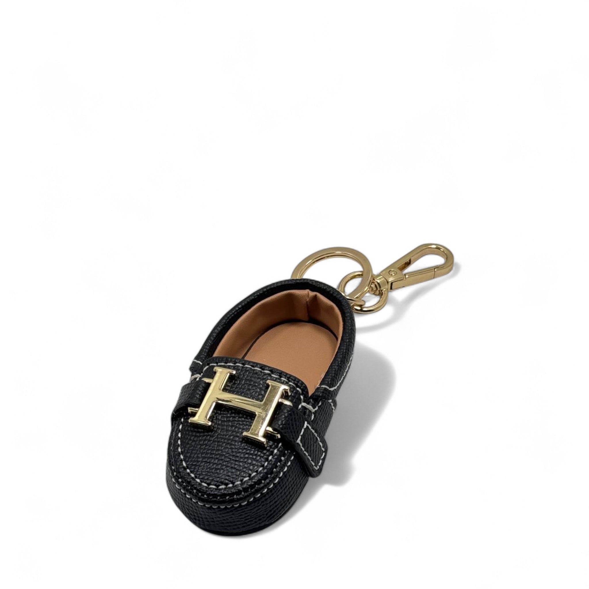 Hermès H Mini Shoe Keychain with Box 👞🧡 – Black Leather Luxury Charm