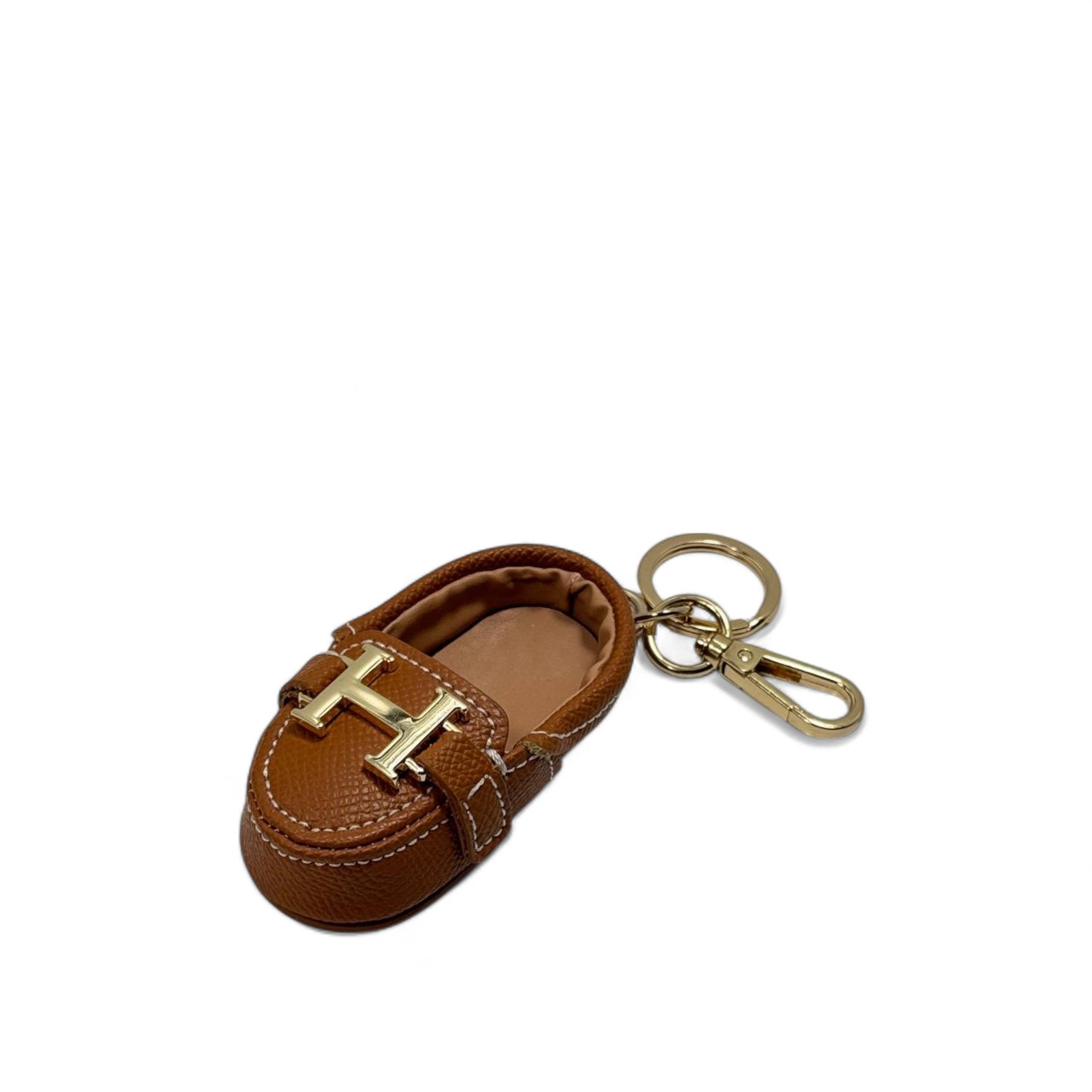Hermès H Mini Shoe Keychain – Brown Leather Charm with Box 👞✨