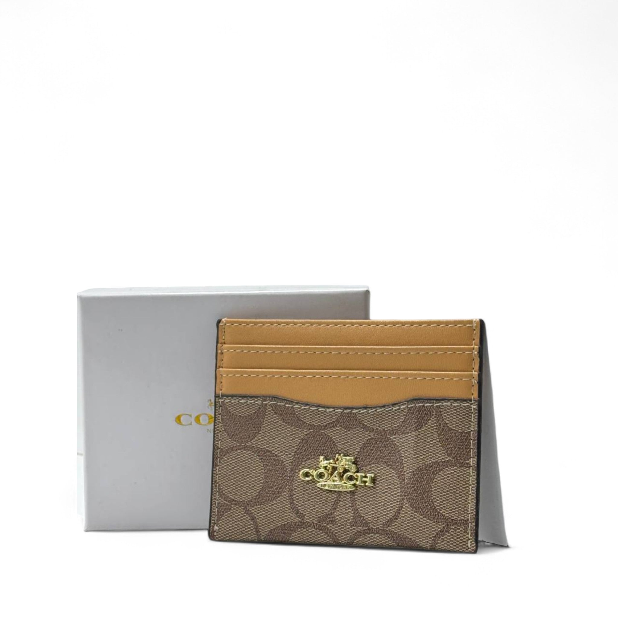 Coach Signature Canvas Cardholder with Box – Brown & Tan Edition 💼✨