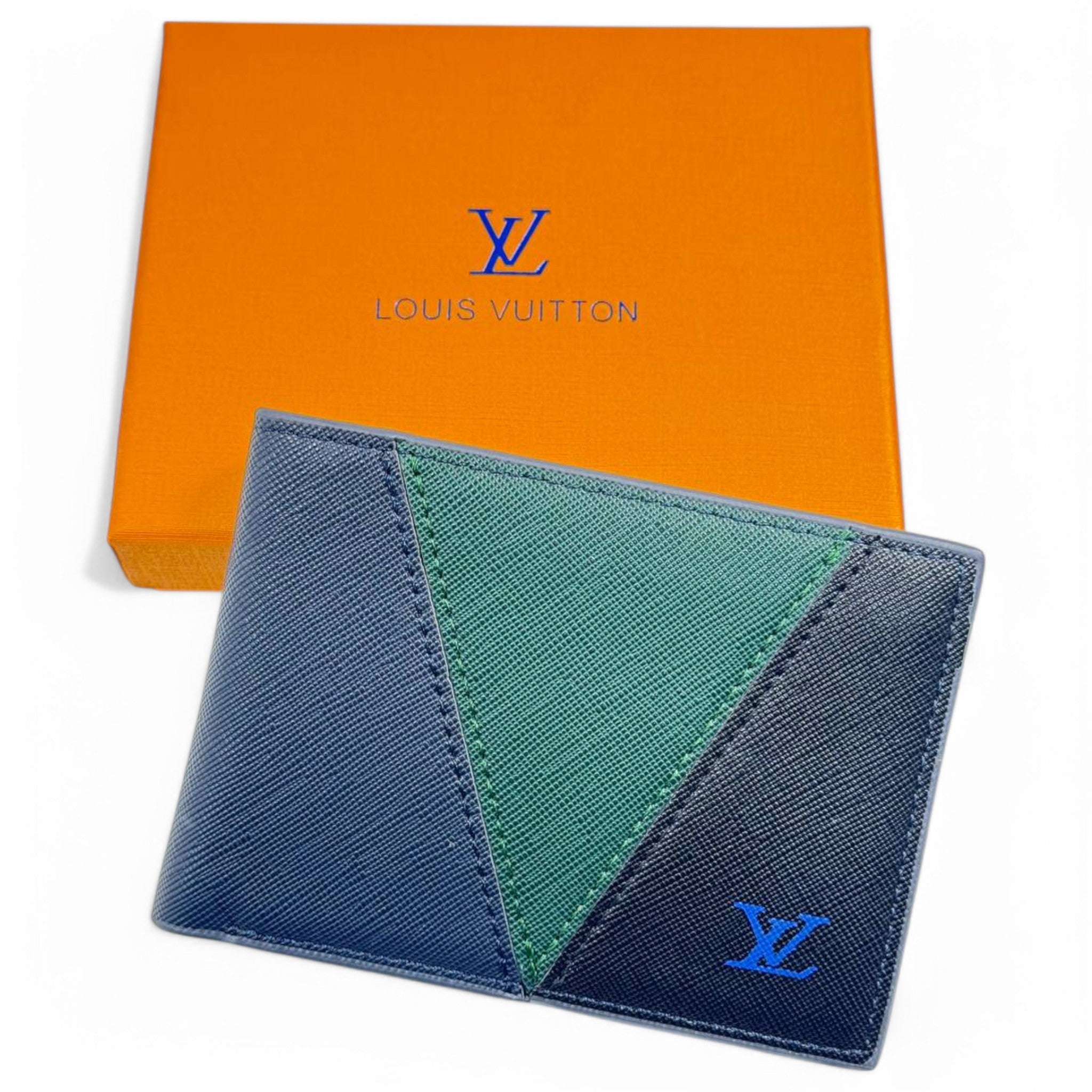 Louis Vuitton Colorblock Trifold Wallet – Blue & Green Leather Edition