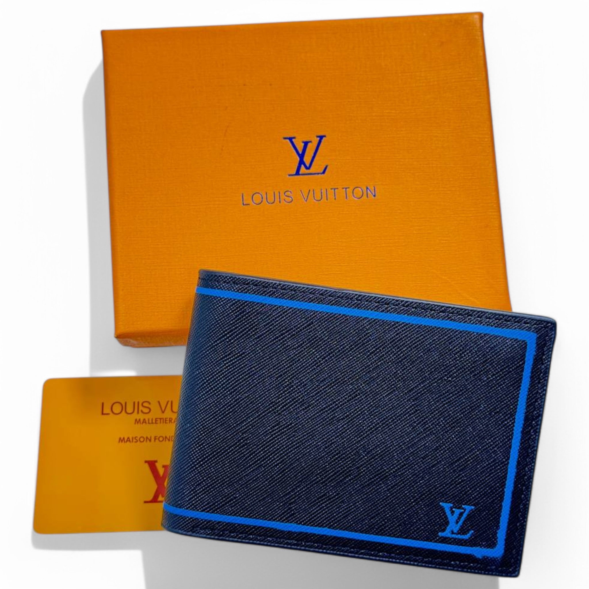 Louis Vuitton Blue Canvas Wallet with Border Trim – Luxury Bifold