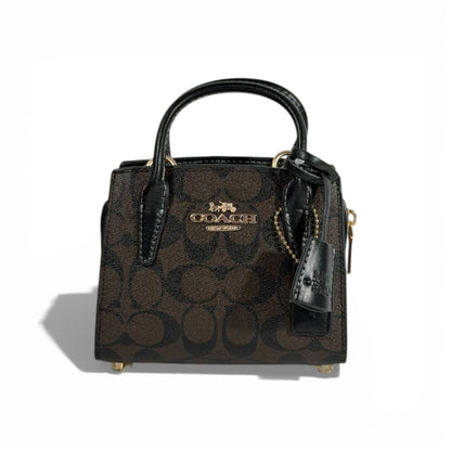 👜 Coach Signature Canvas Mini Top-Handle Bag – Brown & Black 🤎🖤