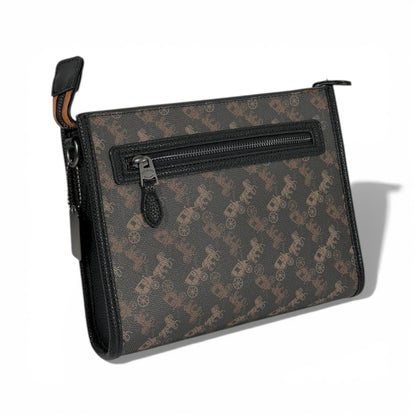 🖤 Coach Signature Style Zip Pouch – Black & Brown 🤎