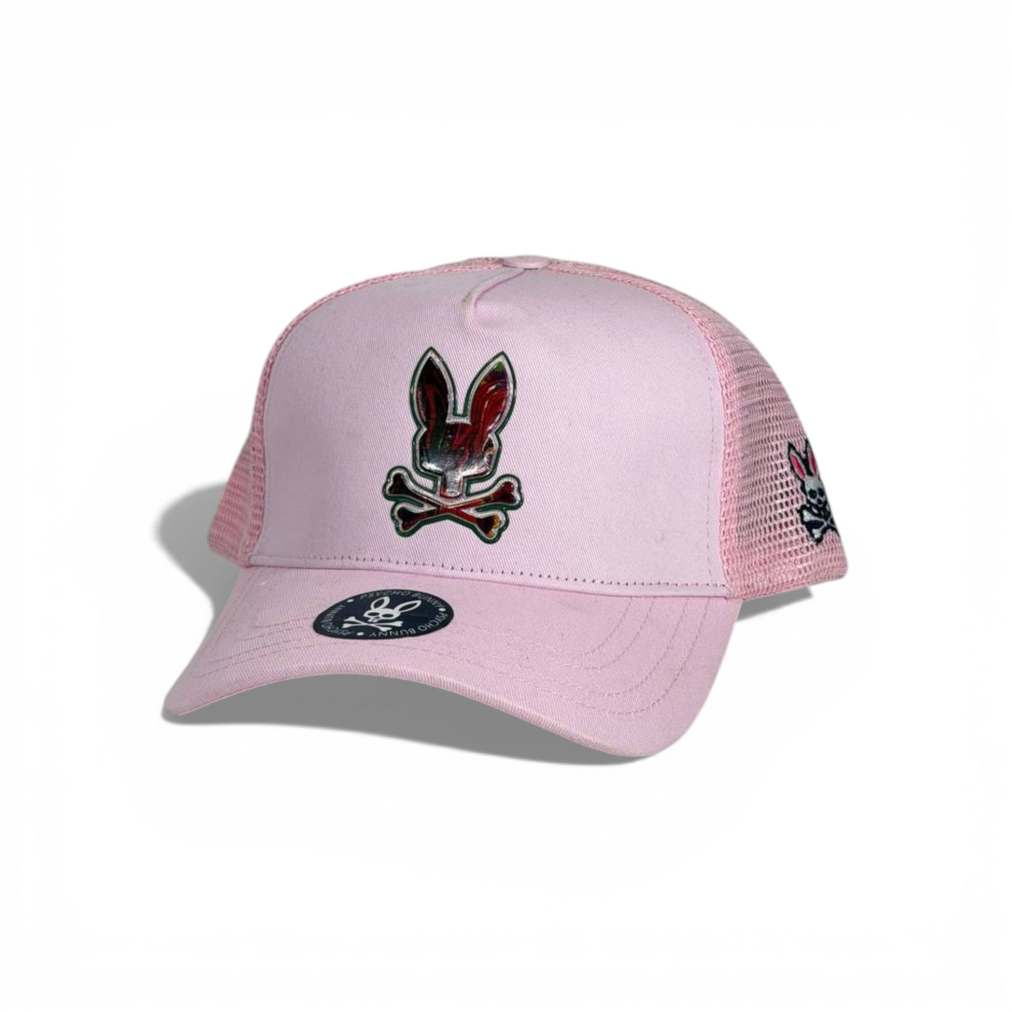 🧢 Psycho Bunny Pink Trucker Cap – Signature Skull Edition 💗🐰💀