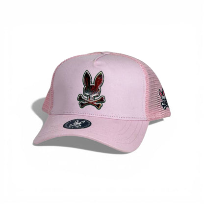 🧢 Psycho Bunny Pink Trucker Cap – Signature Skull Edition 💗🐰💀
