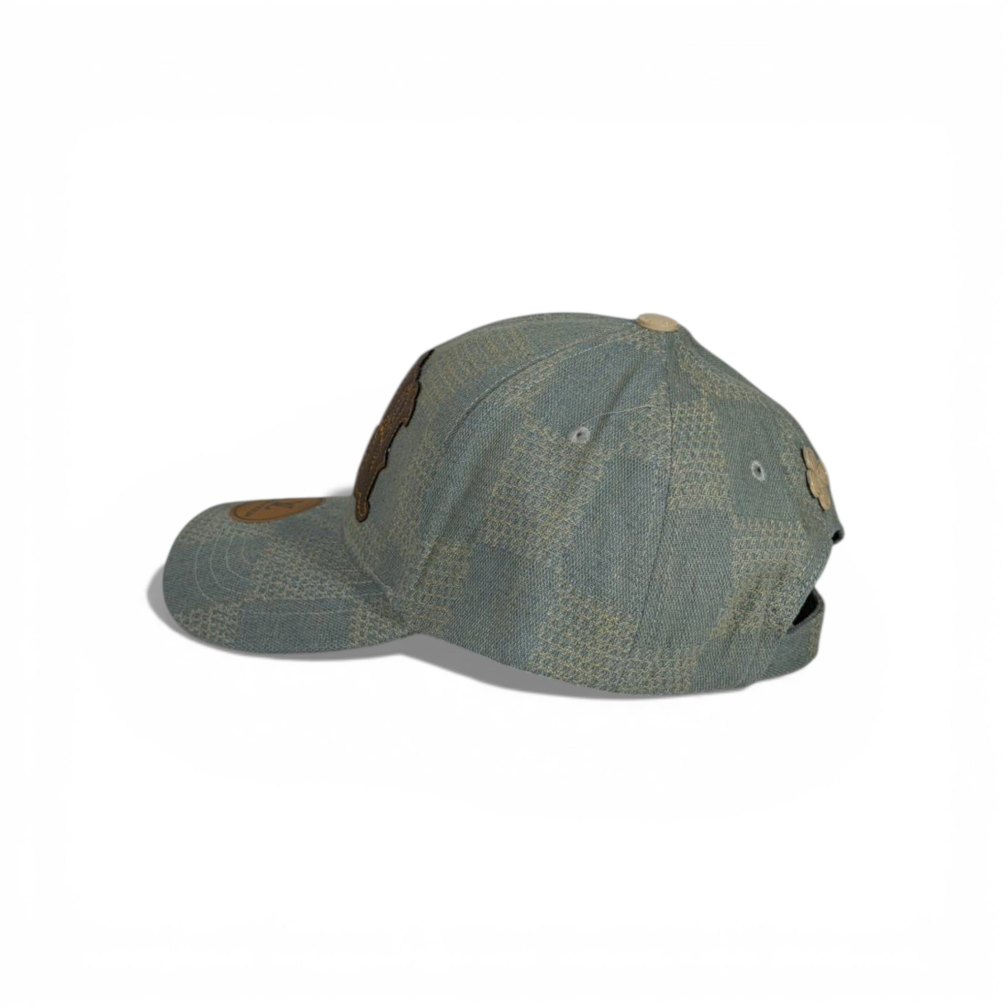 🧢 Louis Vuitton Denim Baseball Cap – Vintage Leather Patch Edition 🤍🤎✨