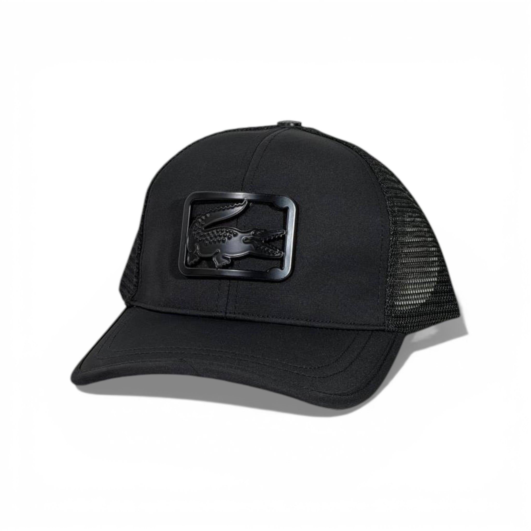 🧢 Lacoste Black Trucker Cap – Tonal Crocodile Edition 🖤🐊✨