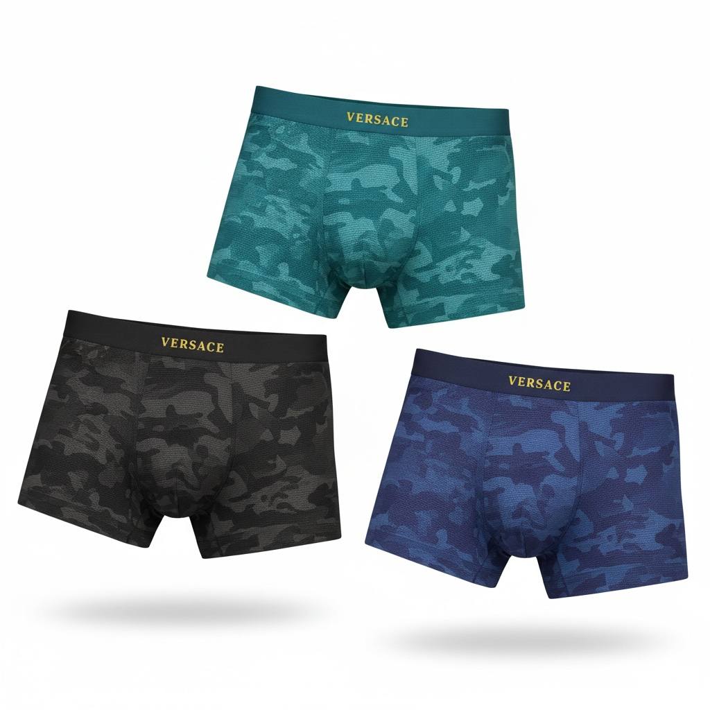 Versace Camo 3-Pack Boxer Briefs 🔥 Luxury Breathable Men’s Underwear Set