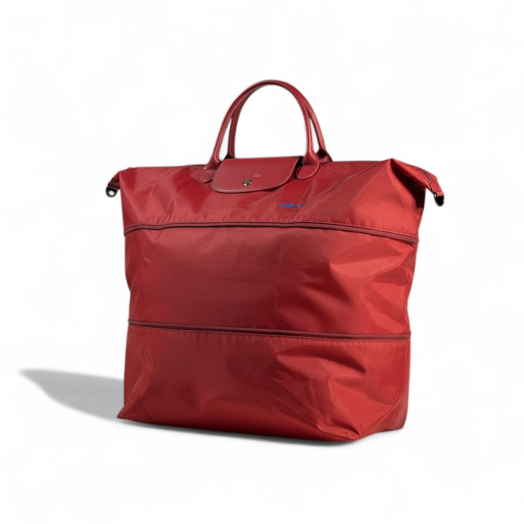 Longchamp Le Pliage Travel Bag 👜✨ | Foldable Nylon Weekender – Red