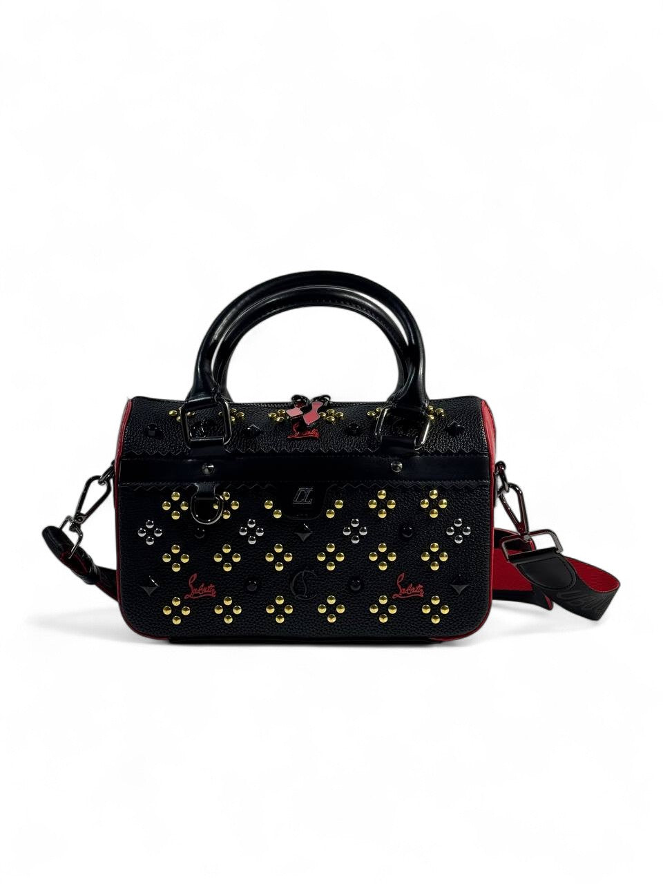 Christian Louboutin Black & Red Studded Duffle Bag 🖤❤️✨ | Luxury Designer Handbag