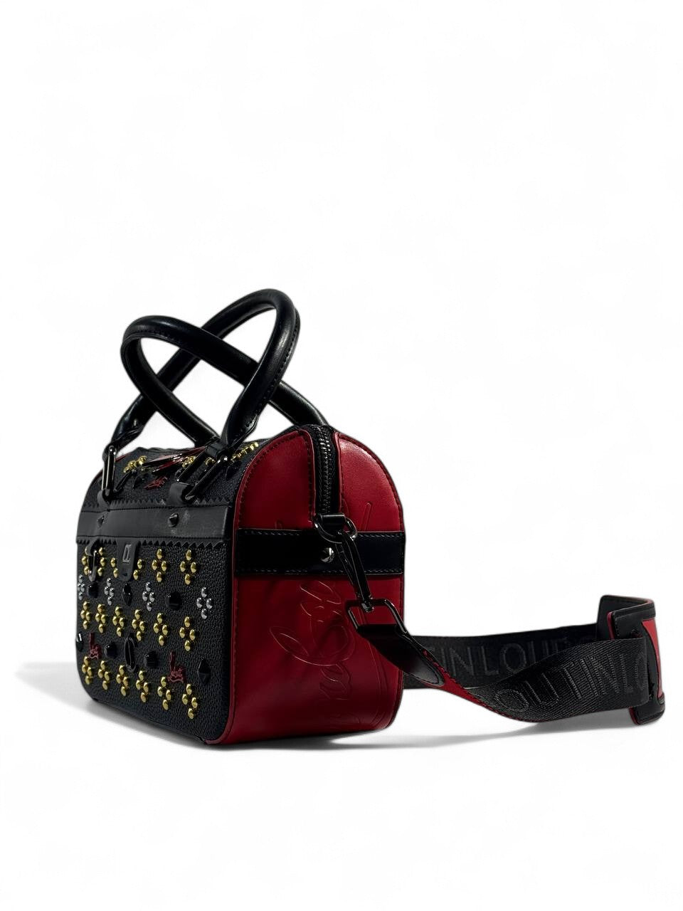 Christian Louboutin Black & Red Studded Duffle Bag 🖤❤️✨ | Luxury Designer Handbag