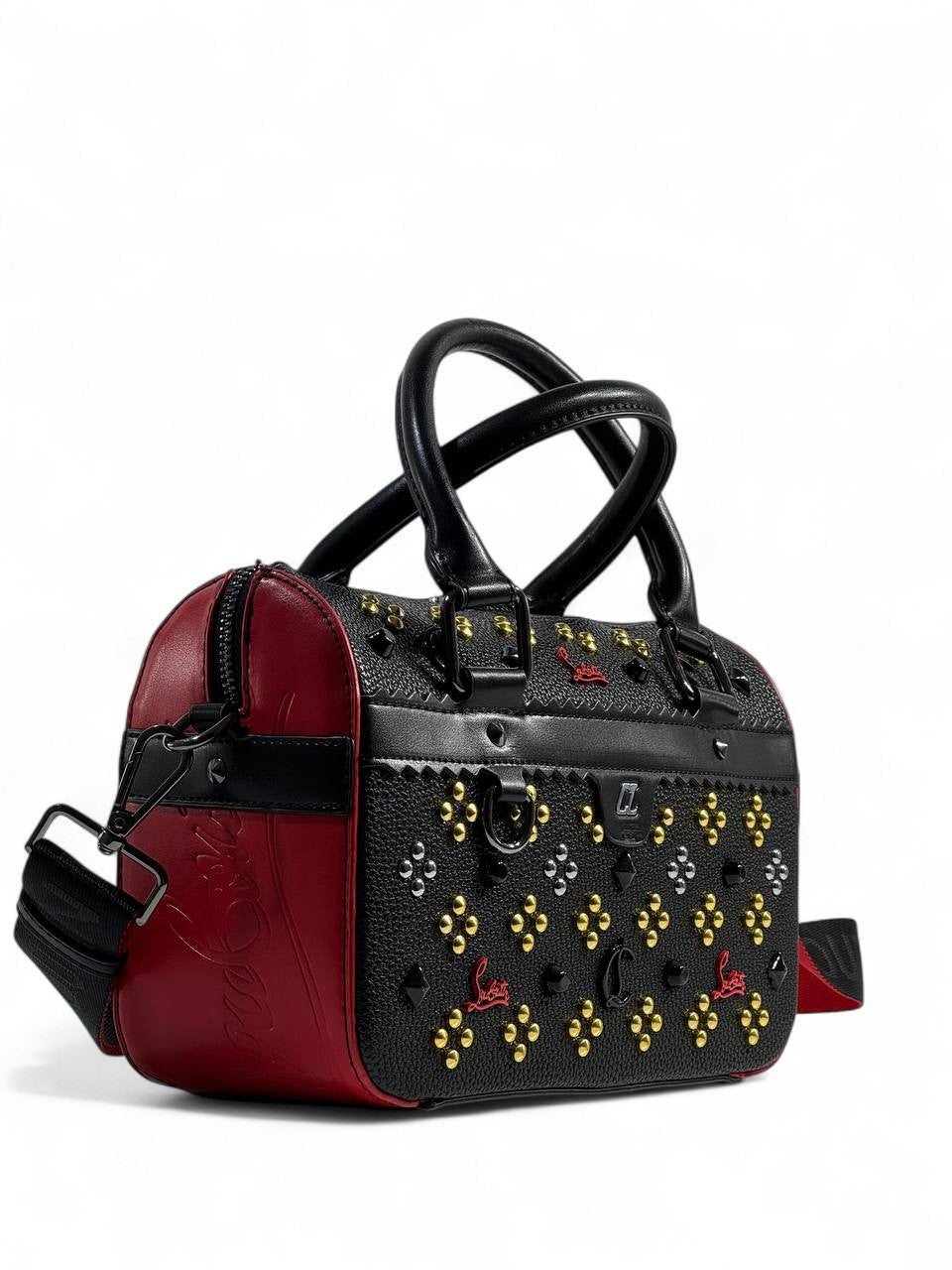 Christian Louboutin Black & Red Studded Duffle Bag 🖤❤️✨ | Luxury Designer Handbag