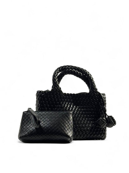 Bottega Veneta Black Woven Tote & Pouch Set 🖤✨ | Luxury Intrecciato Leather Handbag