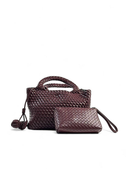 Bottega Veneta BurgundyWoven Tote & Pouch Set 🍷✨ | Luxury Intrecciato Leather Bag