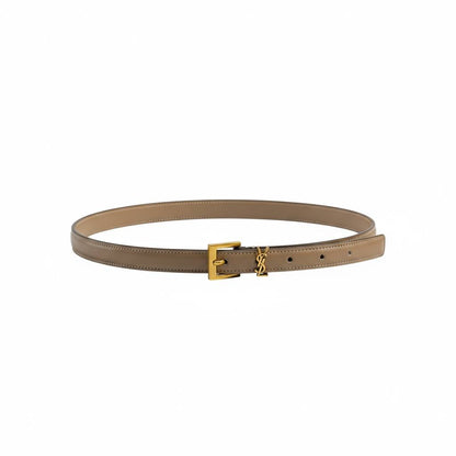 Saint Laurent Beige Leather Belt with Box 🤎📦✨ | YSL Gold Buckle Luxury Accessory