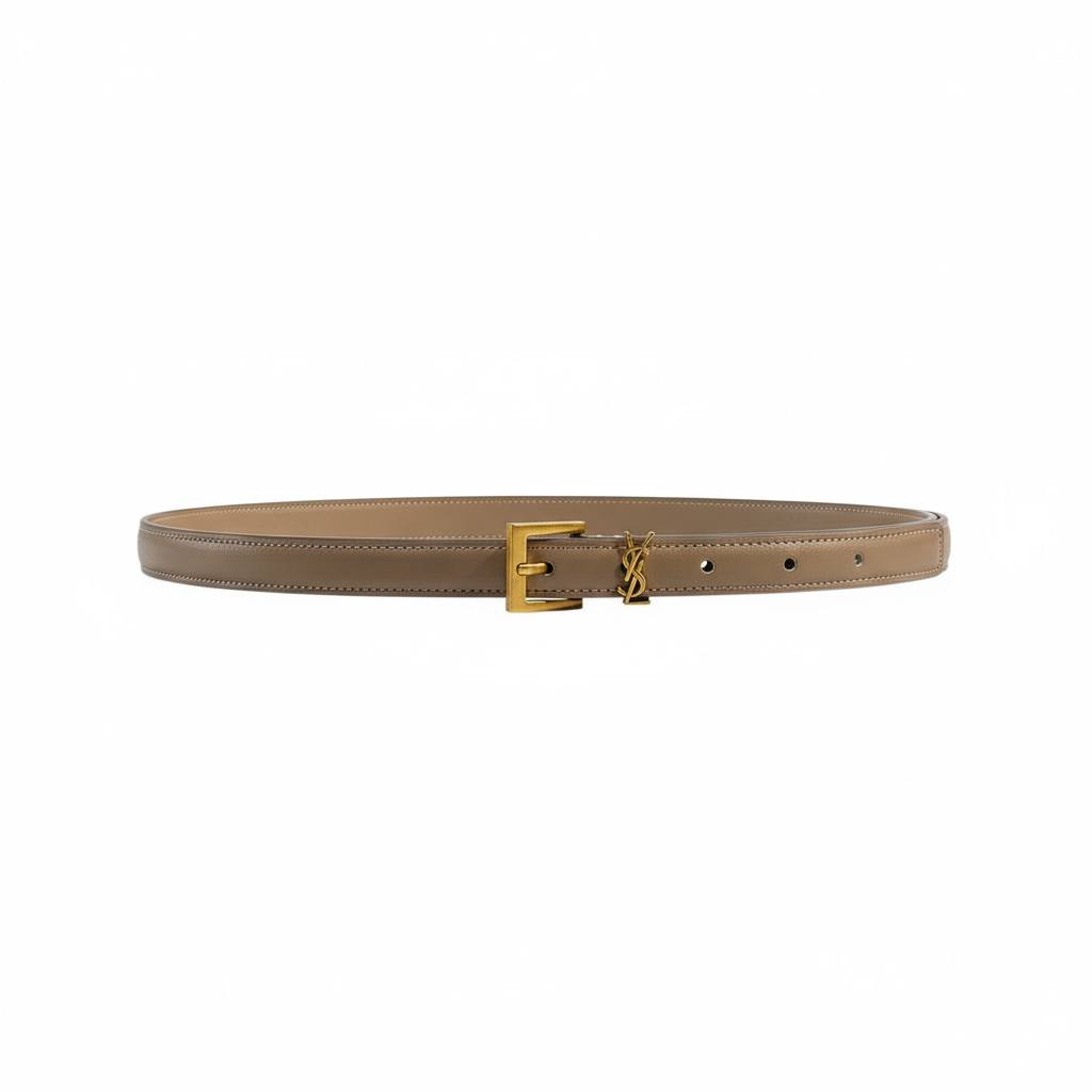 Saint Laurent Beige Leather Belt with Box 🤎📦✨ | YSL Gold Buckle Luxury Accessory