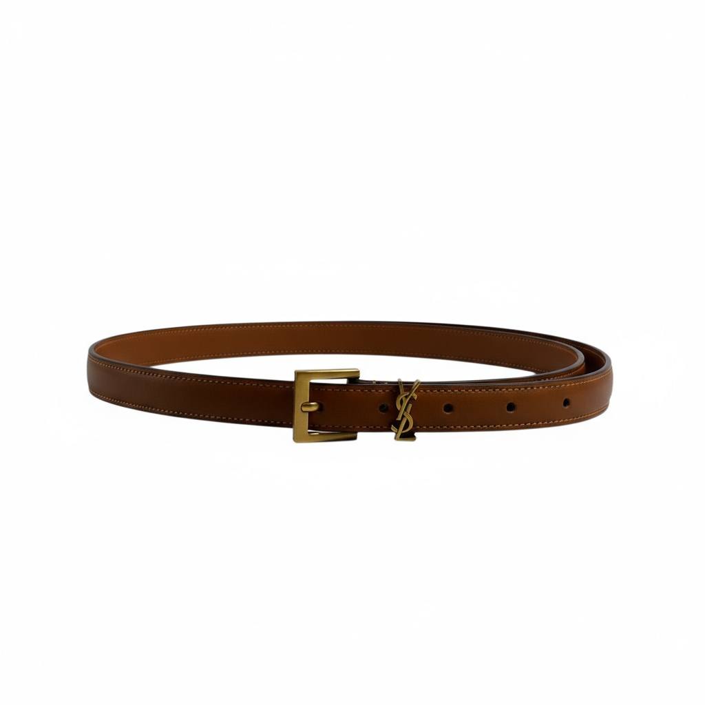 Saint Laurent Tan Leather Belt with Box 🤎📦✨ | YSL Gold Buckle Luxury Designer Accessory
