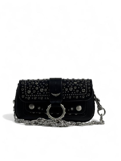 Zadig & Voltaire Black Studded Leather Bag 🖤🔥 | Silver Chain Strap – With Box 📦