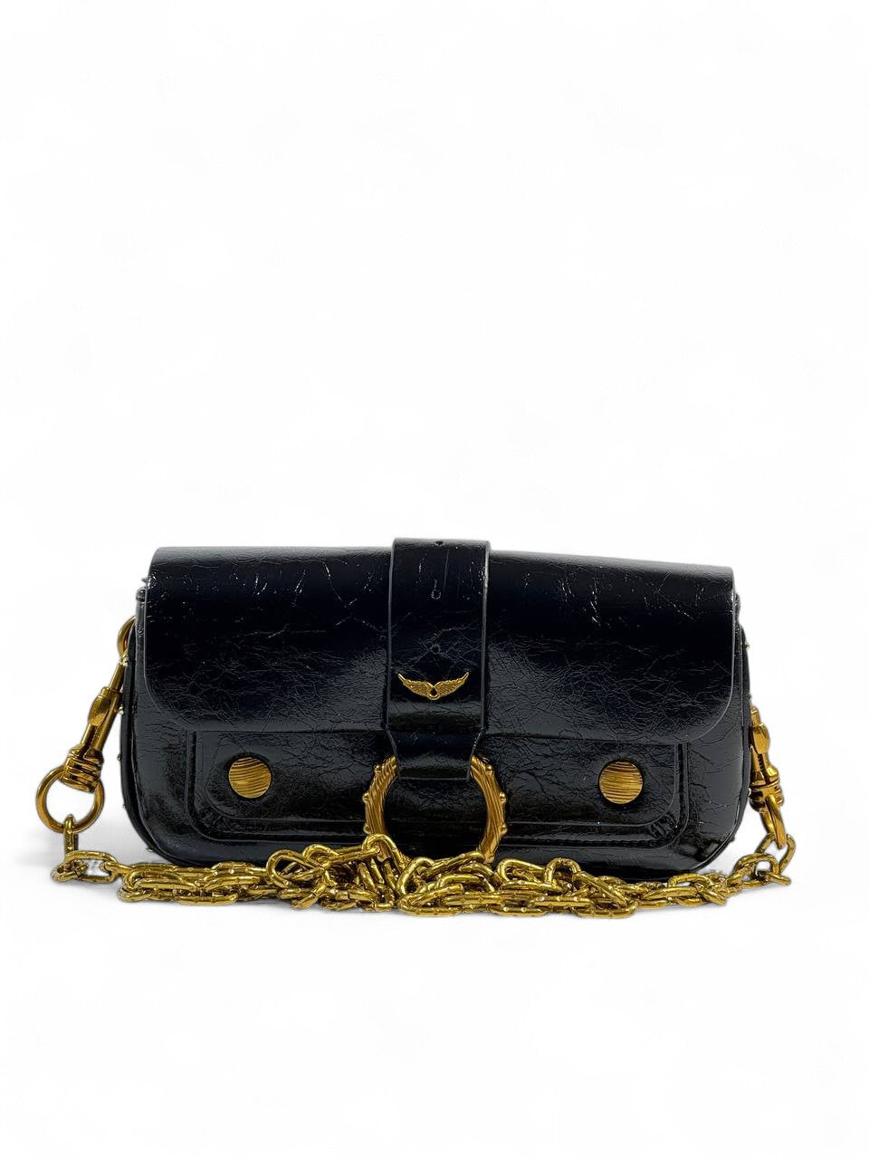 Zadig & Voltaire Black Leather Bag 🖤✨ | Gold Chain Strap – With Box 📦