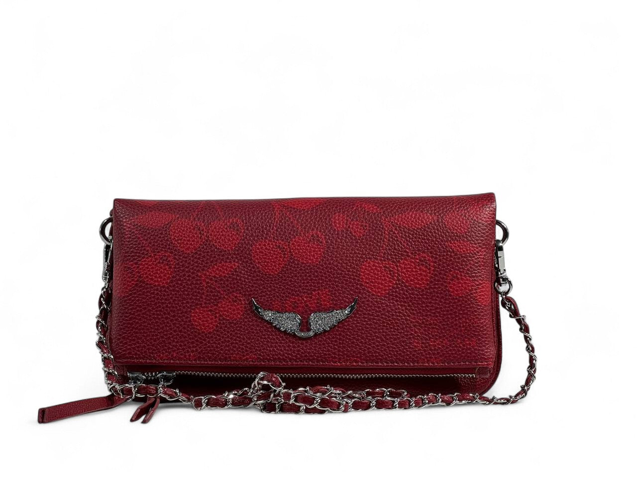 Zadig & Voltaire Red Cherry Print Bag 🍒✨ | Silver Chain Strap – With Box 📦